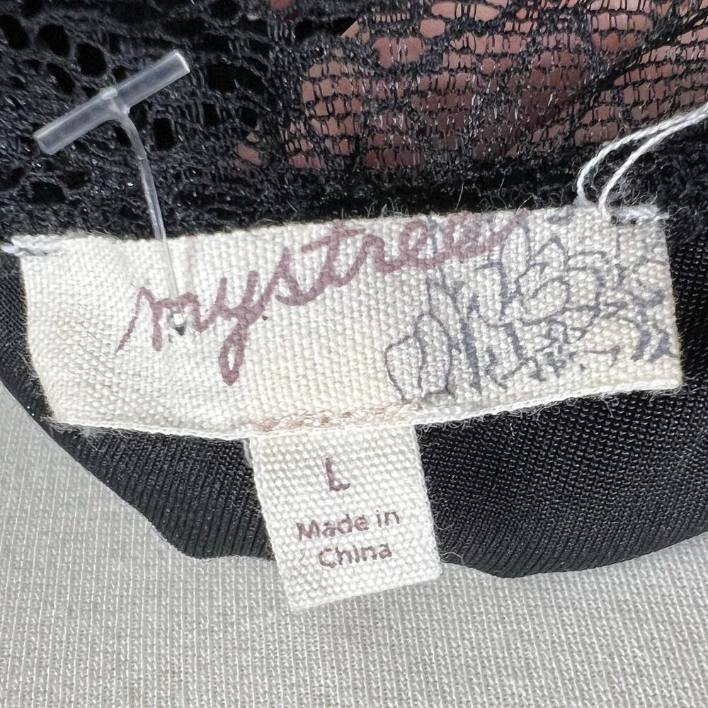 Mystree Y2K Tank Top Womens L Black Crushed Velvet Lace Trim Soft Whimsygoth - Picture 11 of 13